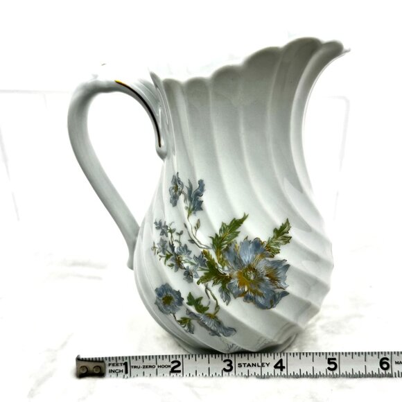 Haviland France Limoges Margaux 20 oz Torse Shaped Porcelain Pitcher Blue Gold - Picture 14 of 16